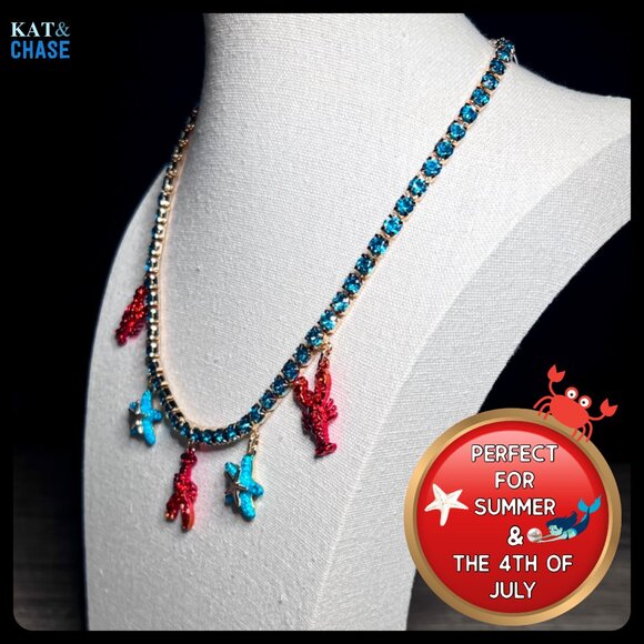 Betsey Johnson Mermaid Jewels Lobster Starfish Charm Tennis Necklace Beach July - Picture 4 of 12